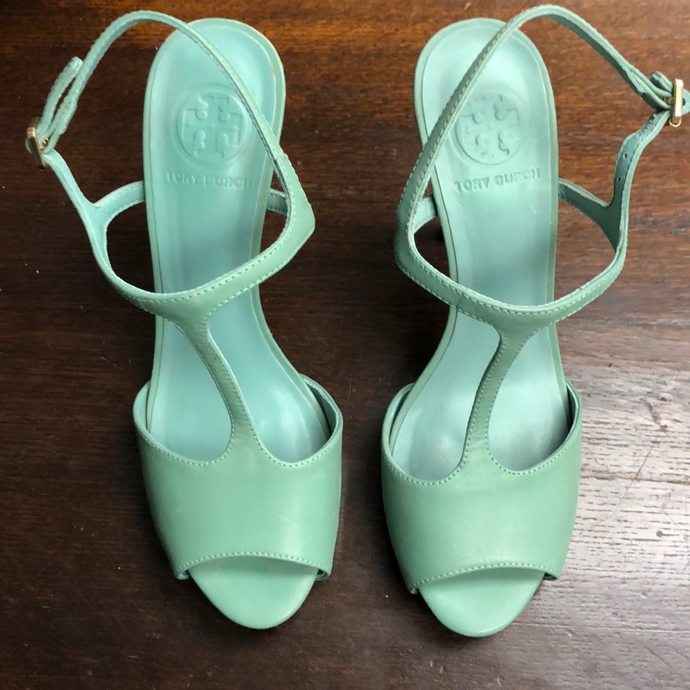 Tory Burch Light Green Leather 4” Heals SIZE 8